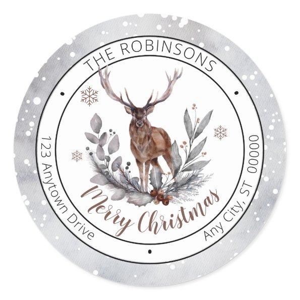 Rustic Deer Buck Merry Christmas Family  Classic Round Sticker