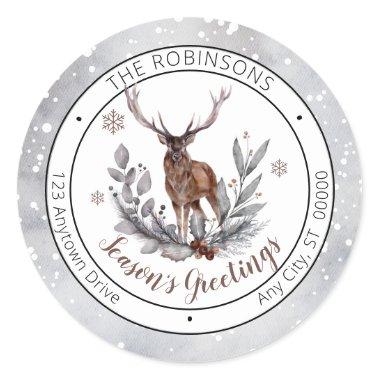 Rustic Deer Buck Season's Greetings Family Classic Round Sticker