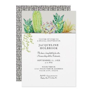 Rustic Desert Cactus Bridal Shower Watercolor Invitations