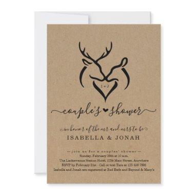 Rustic Doe & Deer Antlers Heart Couple's Shower
