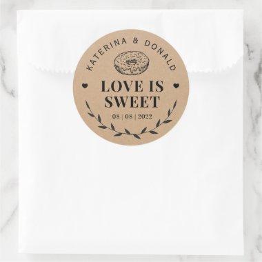 Rustic Donut Love is Sweet Wedding Kraft Classic Round Sticker