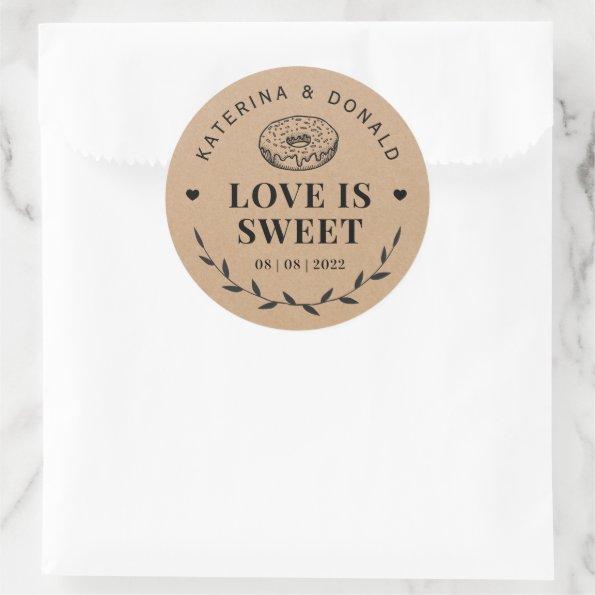 Rustic Donut Love is Sweet Wedding Kraft Classic Round Sticker