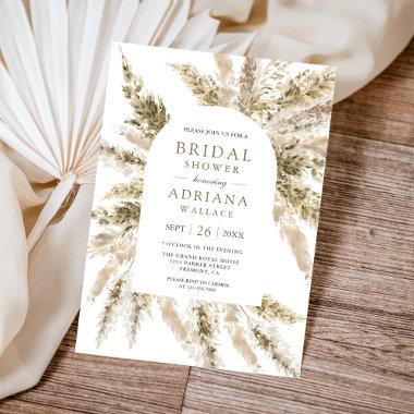 Rustic Dried Boho Pampas Grass Arch Bridal Shower Invitations