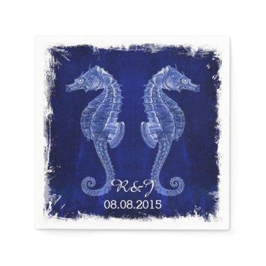 rustic drift wood vintage blue seahorse wedding napkins