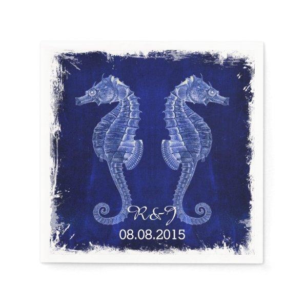 rustic drift wood vintage blue seahorse wedding napkins