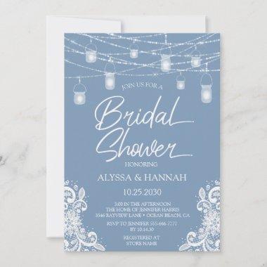 Rustic Dusty Blue LGBTQ Bridal Shower Invitations