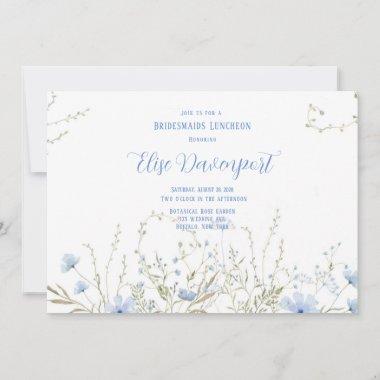Rustic Dusty Blue Wildflower Bridesmaids Luncheon Invitations
