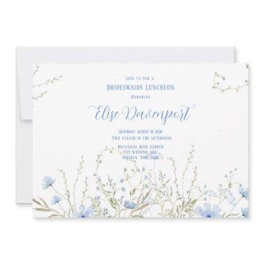 Rustic Dusty Blue Wildflower Bridesmaids Luncheon Invitations