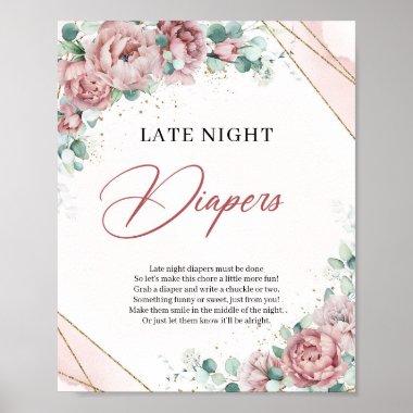Rustic dusty pink roses gold Late Night Diapers Poster