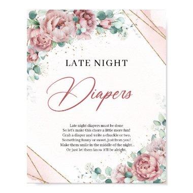 Rustic dusty pink roses gold Late Night Diapers Poster