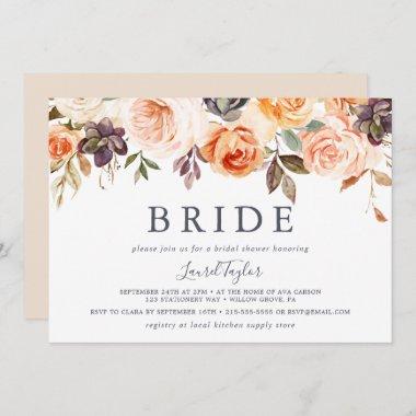 Rustic Earth Floral Horizontal Bride Bridal Shower Invitations
