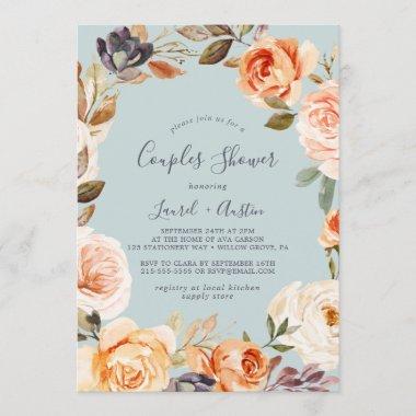 Rustic Earth Florals | Mint Couples Shower Invitations