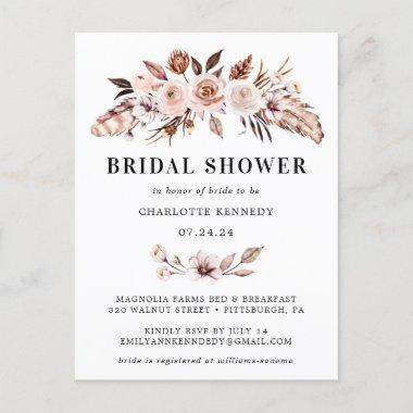 Rustic Earth-tone Boho Floral Bridal Shower Invitation PostInvitations