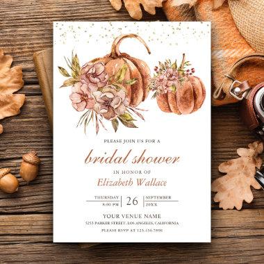 Rustic Earthy Floral Boho Pumpkin Bridal Shower Invitations