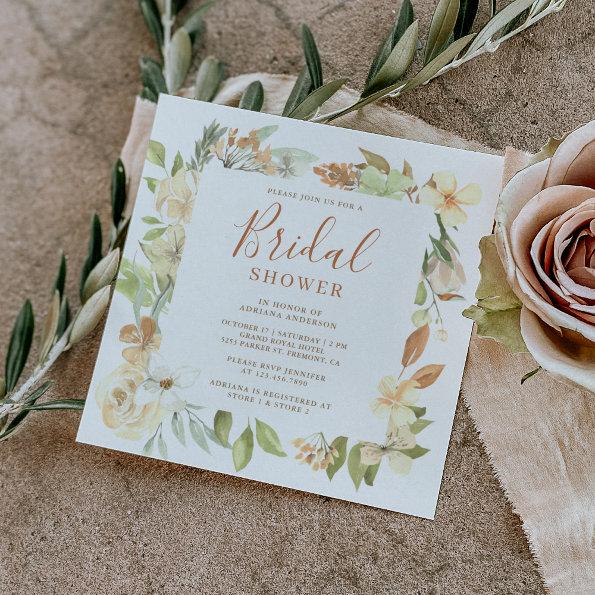 Rustic Earthy Soft Peach Floral Bridal Shower Invitations