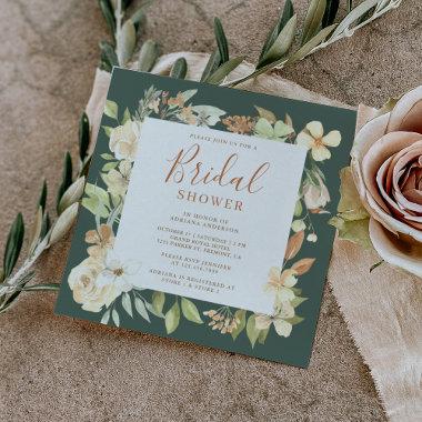 Rustic Earthy Soft Peach Floral Sage Bridal Shower Invitations