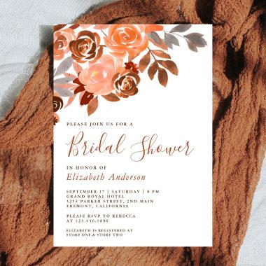 Rustic Earthy Terracotta Floral Bridal Shower Invitations