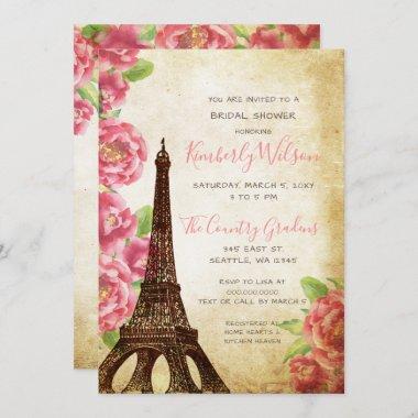 Rustic Eiffel Tower Paris French Bridal Shower Invitations