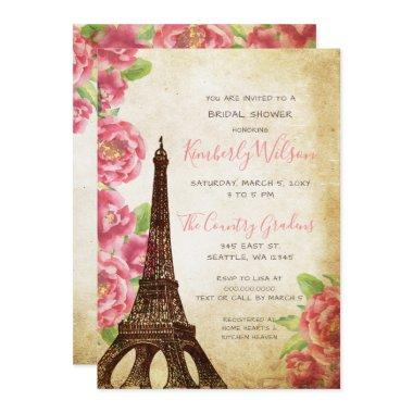 Rustic Eiffel Tower Paris French Bridal Shower Invitations