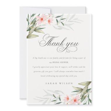 Rustic Elegant Blush Greenery Floral Bridal Shower Thank You Invitations