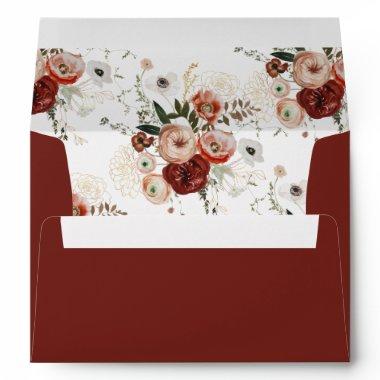 Rustic Elegant Marsala Blush Ivory Fall Floral A7 Envelope