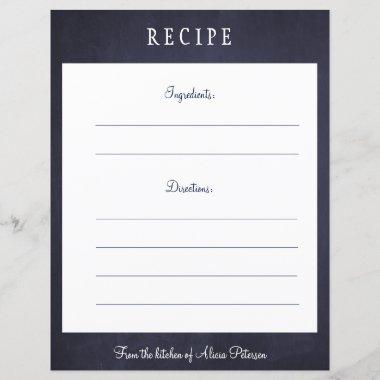 Rustic elegant navy blue chalkboard recipe Invitations