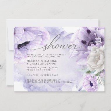 Rustic Elegant Watercolor Violet Floral Poppies Invitations