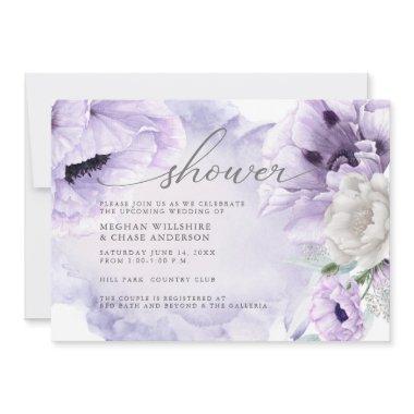 Rustic Elegant Watercolor Violet Floral Poppies