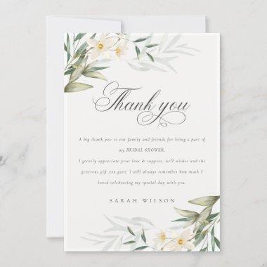 Rustic Elegant White Greenery Floral Bridal Shower Thank You Invitations