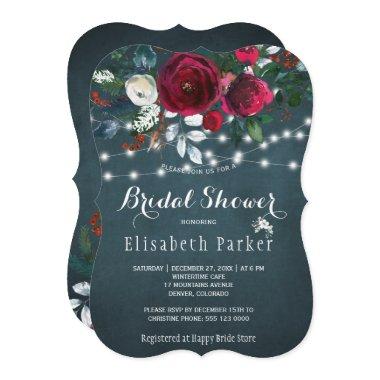 Rustic elegant winter floral chic bridal shower Invitations