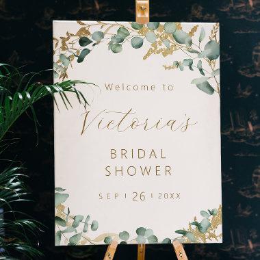 Rustic eucalyptus boho bridal shower welcome sign
