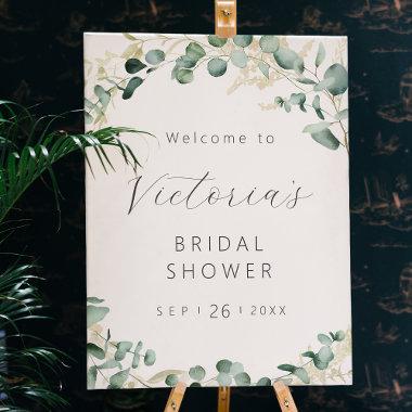 Rustic eucalyptus boho bridal shower welcome sign