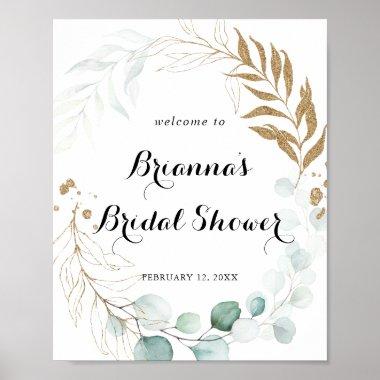 Rustic Eucalyptus Gold Bridal Shower Welcome Poster