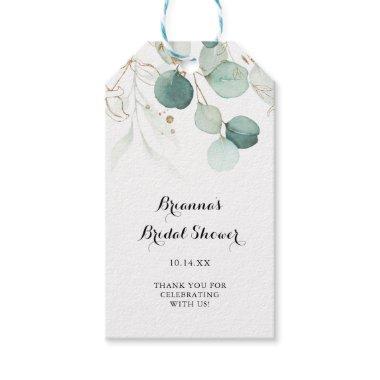 Rustic Eucalyptus Gold Calligraphy Bridal Shower Gift Tags