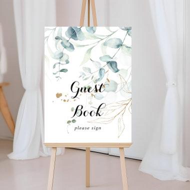 Rustic Eucalyptus Gold Calligraphy Guest Book Sign
