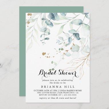 Rustic Eucalyptus Gold Floral Bridal Shower Invitations
