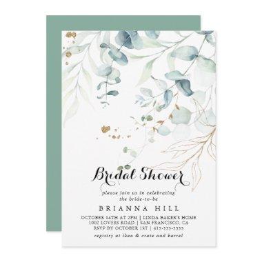 Rustic Eucalyptus Gold Floral Bridal Shower Invitations