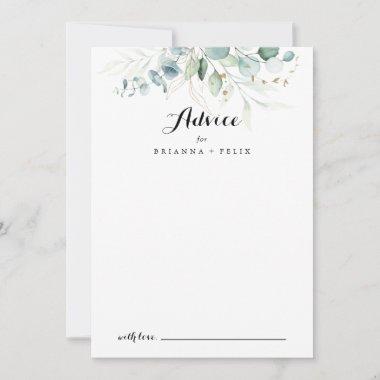 Rustic Eucalyptus Gold Floral Calligraphy Wedding Advice Card