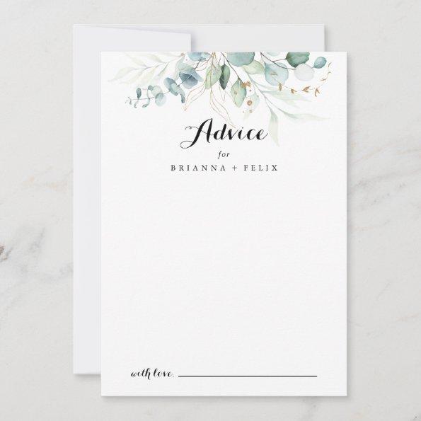 Rustic Eucalyptus Gold Floral Calligraphy Wedding Advice Card