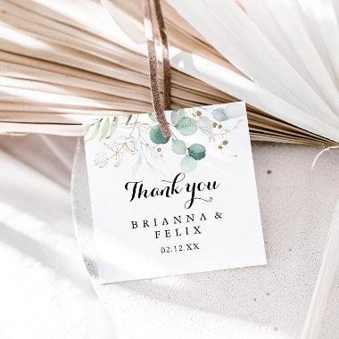 Rustic Eucalyptus Gold Floral Calligraphy Wedding Favor Tags