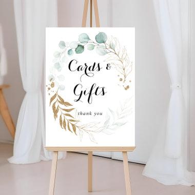 Rustic Eucalyptus Gold Floral Invitations and Gifts Sign
