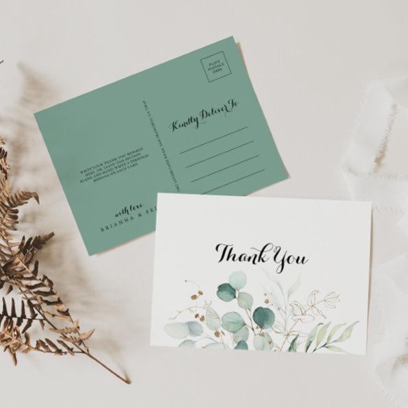 Rustic Eucalyptus Gold Floral Thank You PostInvitations