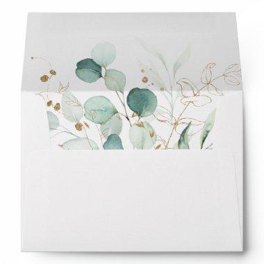 Rustic Eucalyptus Gold Floral Wedding Invitations Envelope