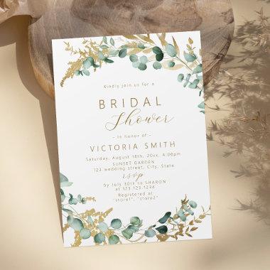 Rustic eucalyptus gold greenery boho bridal shower Invitations