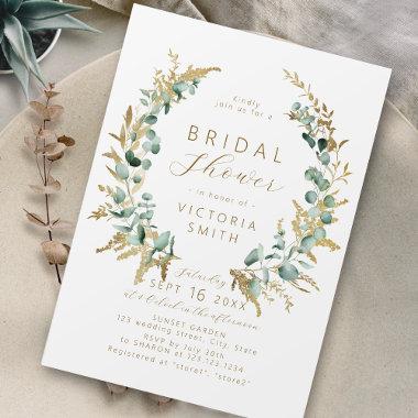 Rustic eucalyptus gold greenery boho bridal shower Invitations