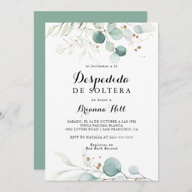 Rustic Eucalyptus Gold Spanish Bridal Shower Invitations