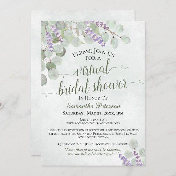 Rustic Eucalyptus & Lavender Virtual Bridal Shower Invitations
