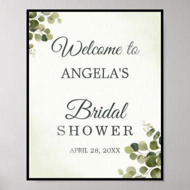 Rustic Eucalyptus Leaves Budget Bridal Shower Sing Poster