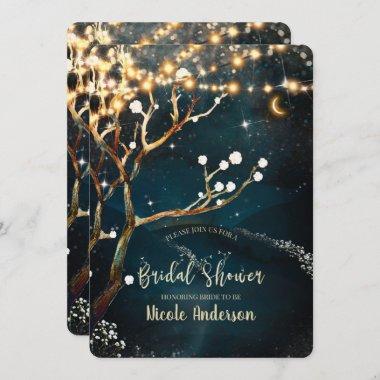 Rustic Evening Tree Lights Starry Bridal Shower Invitations