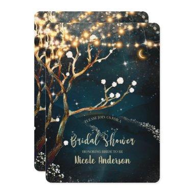 Rustic Evening Tree Lights Starry Bridal Shower Invitations